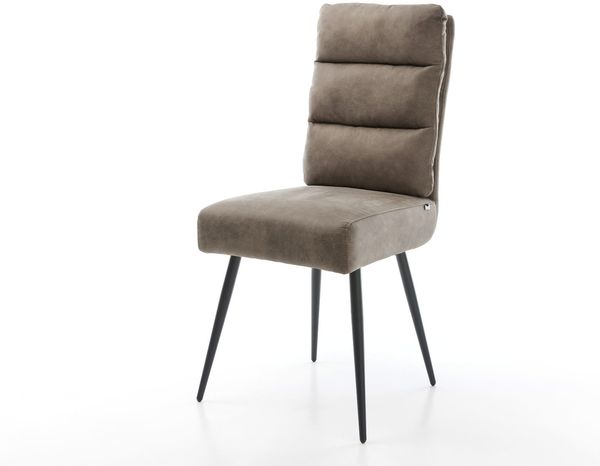 Esszimmerstuhl Pela-Flex Mikrofaser Taupe Vintage 4-Fuß konisch Schwarz Taschenfederkern