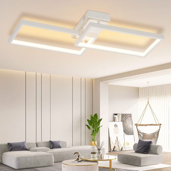 ZMH LED Deckenleuchte Wohnzimmer Deckenlampe Modern Dimmbar 80CM Wohnzimmerlampe Weiß mit Fernbedienung 48W Schlafzimmerlampe Rechteck Metall-Design für Schlafzimmer Kinderzimmer küchen