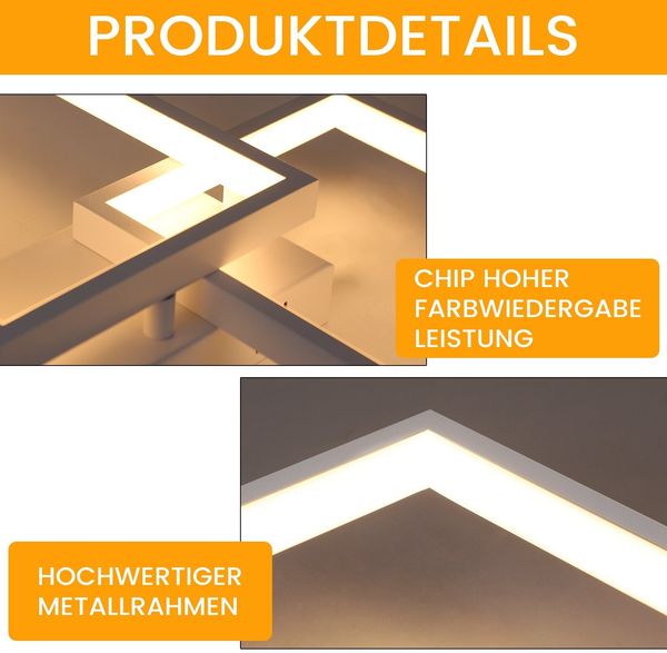 ZMH LED Deckenleuchte Wohnzimmer Deckenlampe Modern Dimmbar 80CM Wohnzimmerlampe Weiß mit Fernbedienung 48W Schlafzimmerlampe Rechteck Metall-Design für Schlafzimmer Kinderzimmer küchen Bild 7