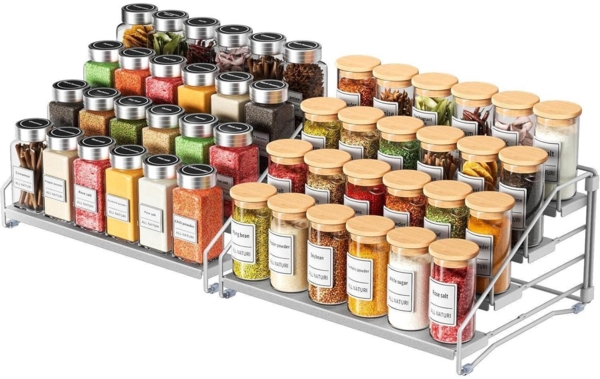 Gewürzregal 4 Etagen Stehend ohne Bohren Silber Grau Metall 34cm - 2er Pack