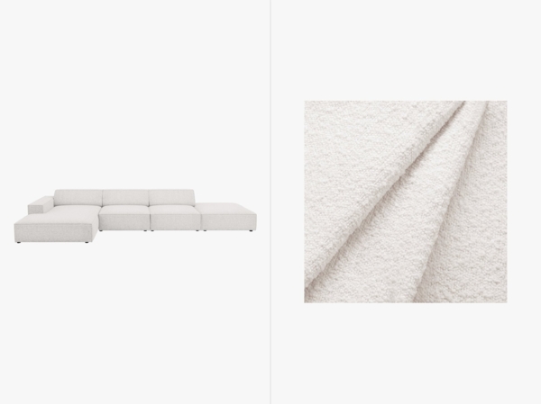 Micadoni Ecksofa Jodie 5-Sitzer Links Boucle Baloo Weiß