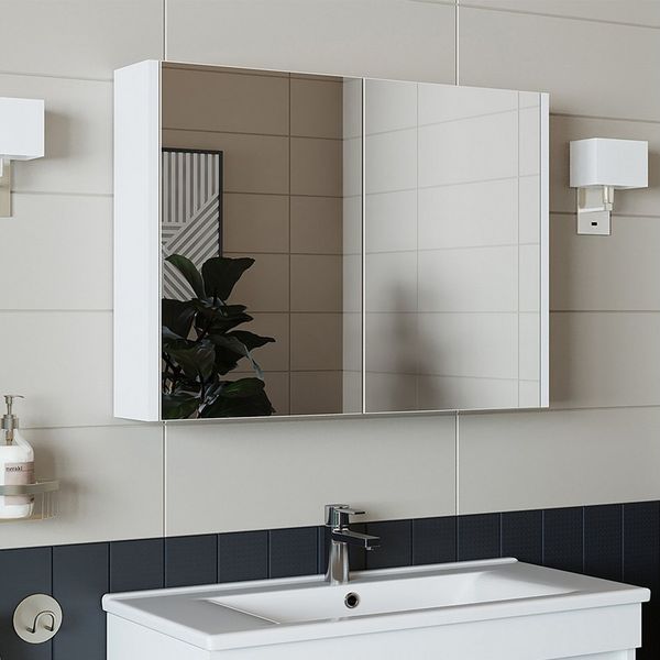 Roomart Badezimmerspiegelschrank Badezimmer Spiegelschrank, 2 Türen, Soft-Close, 2 Größen, wählbar (Badezimmer Spiegelschrank 80 cm und 60 cm breit Badmöbel Badschrank) Soft-Close-Türen, Einlegeböden, ohne LED, 2 Größen wählbar