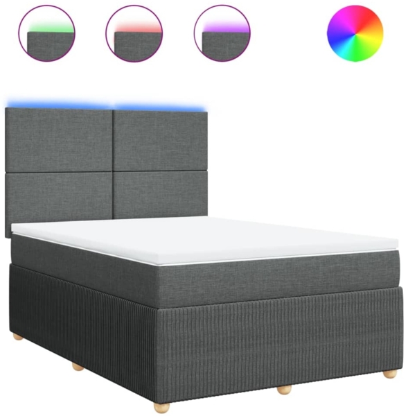 vidaXL Boxspringbett mit Matratze Dunkelgrau 140x200 cm Stoff 3294373