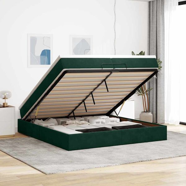 vidaXL Ottoman-Bett mit Matratzen Dunkelgrün 200x200 cm Samt 3311210