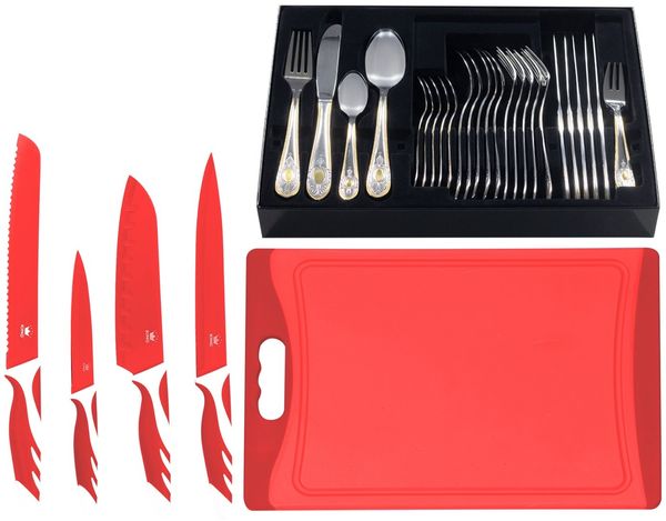 KING Besteck-Set »BAS GOLD« (36-tlg), 6 Personen, Edelstahl 18/0, mit Dekor in Gold-Optik, inkl. Etui, 4 Küchenmesser, 1 Schneidebrett
