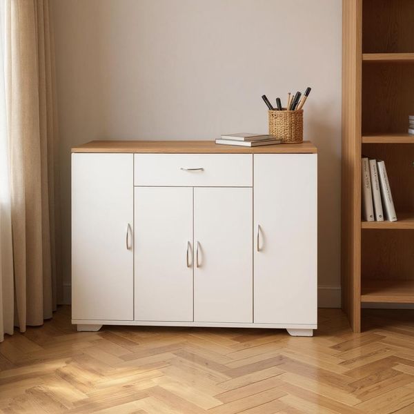 FurnitureR Weißer Homeoffice-Schrank, MDF Material, Elegantes Design, Praktische Aufbewahrungslösung, Langlebiges Möbelstück