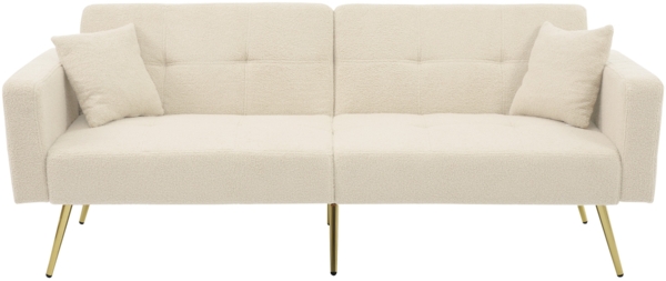 Merax sofa Schlafsofa mit Bettfunktion, verstellbarem Winkel, goldenen Beinen, mit Kissen und seitlichen Aufbewahrungstaschen, Beige