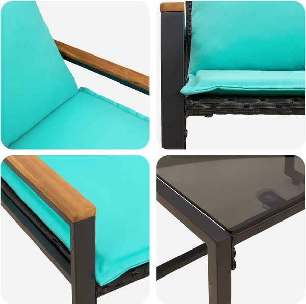 vidaXL Möbelsets mit Kissen 3 pcs Schwarz und Türkis Rattan 42026950 Bild 9