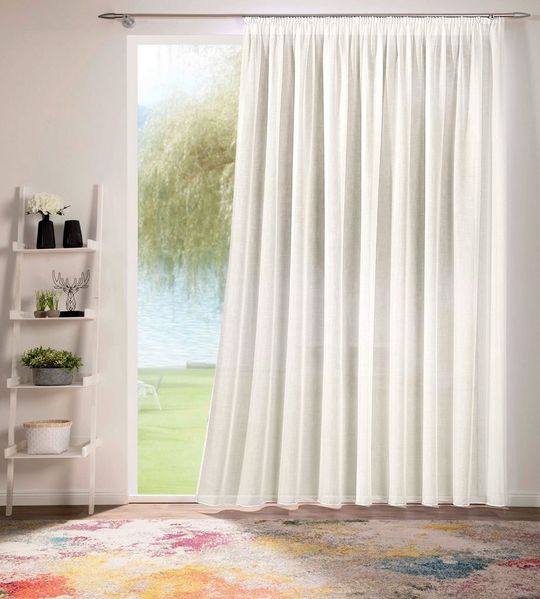 DecoHome24 Gardine Voile mit Effekt Creme (1 St), Kräuselband, halbtransparent, Voile, Store