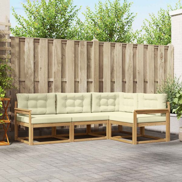 vidaXL Outdoor-Sofagarnitur mit Kissen 3 pcs Weiß und Creme Polyester 3386364