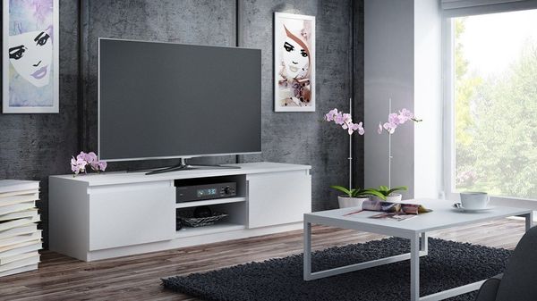 Raumhirsch Furniture Lowboard Fernsehschrank, TV-Kommode, TV Schrank 120 cm (Maße 120 x 40 x 36 cm, einfache Montage), 2 Türen, Offenes Fach, Kabelöffnung