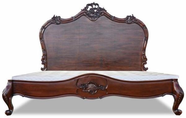 Casa Padrino Luxus Barock Doppelbett Dunkelbraun - Prunkvolles Massivholz Bett mit Kopfteil - Schlafzimmer Möbel im Barockstil