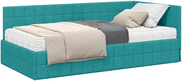 vidaXL Eckbettgestell mit Matratze mit Kopfteil 2 pcs Türkis Samt 3393946