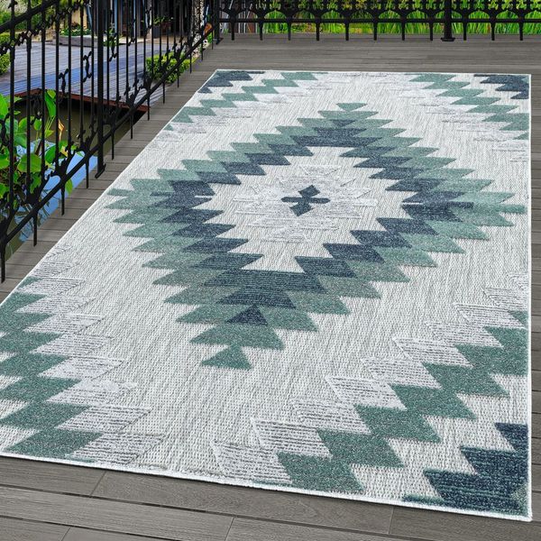 Carpettex Outdoorteppich Geometrisch Design, Läufer, Höhe: 10 mm, Outdoor Teppich Blau 3D Geometrisch Design für Küchen Balkon Terrasse
