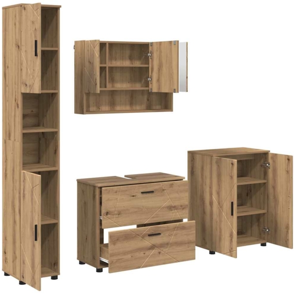 vidaXL Badezimmermöbel-Set 4 pcs Artisan-Eiche Sperrholz und Metall 3393092 Bild 1