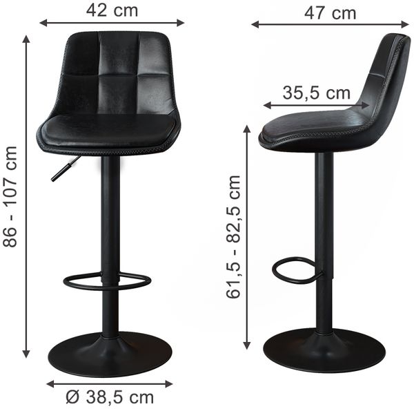 Barhocker 2er Set Sena Schwarz 38.5 x 86 cm Vicco Bild 2