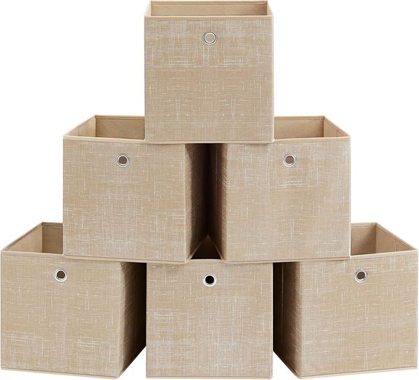 SONGMICS Aufbewahrungsbox mit Griff, 6er Set, Vliesstoff sandbeige, 30 x 30 x 30 cm