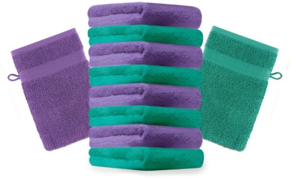 Betz Waschhandschuh 10 Stück Premium 16x21 cm Farbe smaragdgrün und lila, (Set, 10-St)
