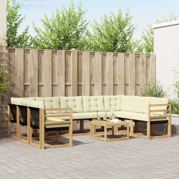 vidaXL Outdoor-Sofagarnitur mit Kissen 10 pcs Weiß und Creme 3389872