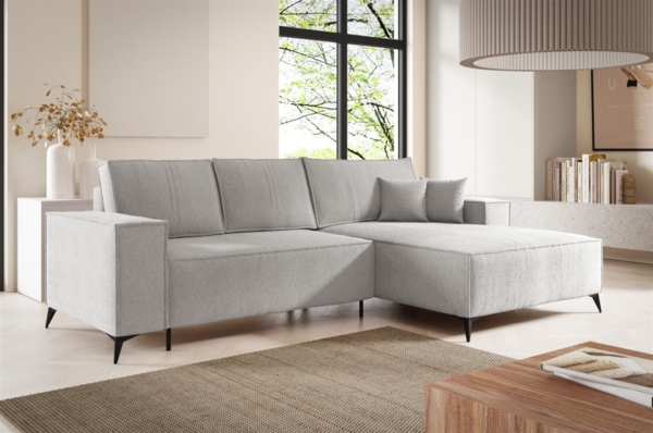 Ecksofa Schlafsofa FIORE Stoff ARAGON Graubeige Ottomane Rechts