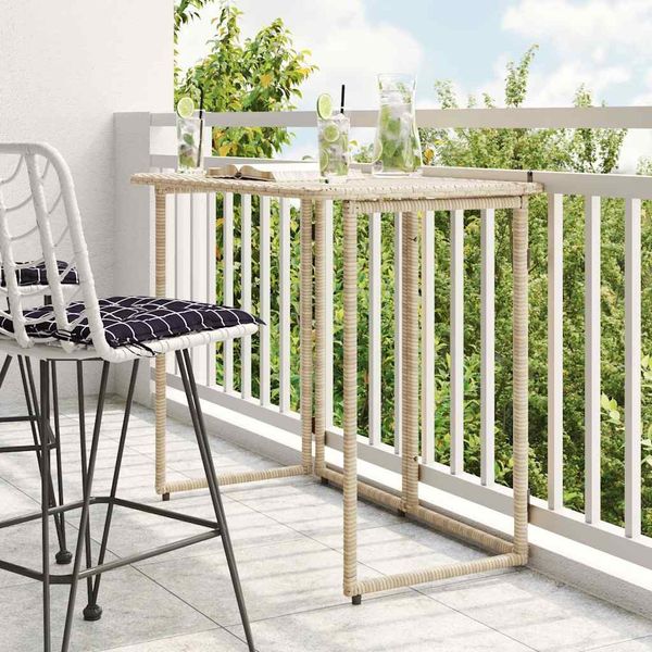 Gartentisch Klappbar, Balkontisch Beige 90 x 51 x 75 cm Poly Rattan