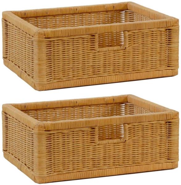 Krines Home Regalkorb 2er Set Regalkorb Aufbewahrungskorb Korb geflochten Rattan Korbset (2-teiliges Set), ca. 43 x 32 x 17,5 cm Aufbewahrung Regal Schrankkorb