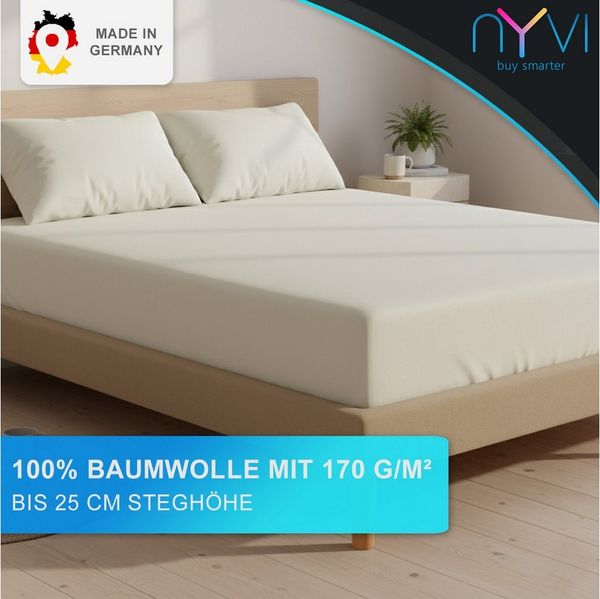NYVI Spannbettlaken Feinbiber Spannbettlaken Deluxe für Matratzen bis 25 cm Steghöhe, Baumwolle, (1 Stück), 90x200 cm - Extra Warm & Weich 100% Baumwolle Bügelfrei Vorgekrumpft