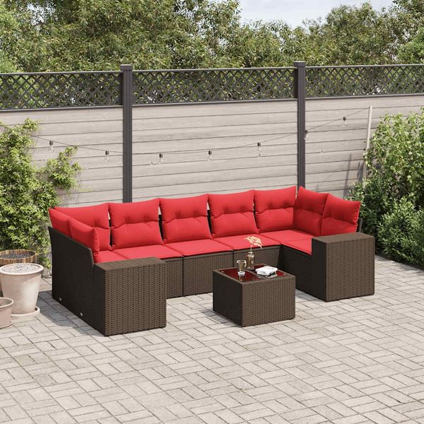 vidaXL 8-teiliges Gartensofa-Set mit Kissen, braun, Polyrattan 3222343