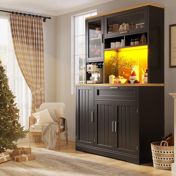Vitrine 104x40x180 cm in Schwarz mit LED, Glastüren, Schublade und Kippsicherung
