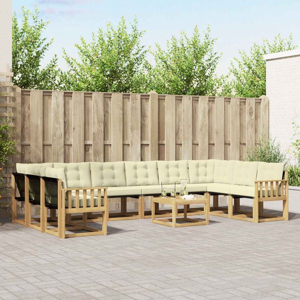 vidaXL Outdoor-Sofagarnitur mit Kissen 11 pcs Weiß und Creme 3389928