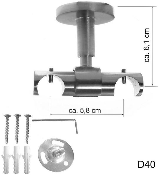 BASIT Gardinenstange Innenlauf Edelstahloptik 20mm mit Deckenträgern 120 cm E86, Ø 20 mm, 2-läufig, verschraubt, Aluminium, D40 120 cm E86 Knauf