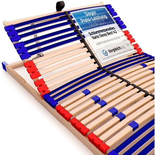 stabiler Lattenrost 100% BUCHE Lattenrahmen - Kopfteil verstellbar - SCHULTERFRÄSUNG, 7 Zonen, 42 Federleisten, Härte-Regulierung, Mittelgurt - VARIO SLEEP BEST 42® unmontiert (70x190 cm)