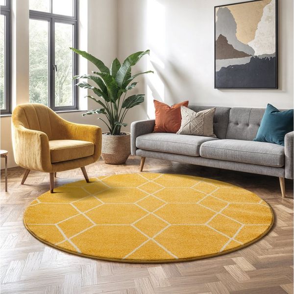 Sanat Teppich Trellis, rund, Höhe: 10 mm, Kurzflor, skandi, boho, auch als Läufer und in rund