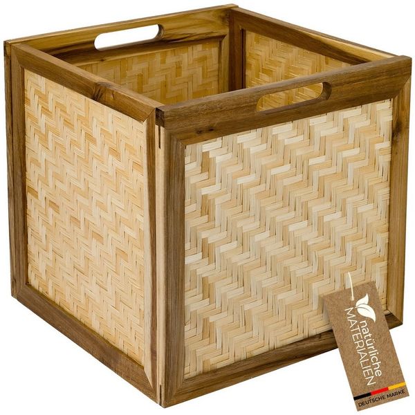 HMF Regalkorb Aufbewahrungskorb mit Wiener Geflecht, geflochten aus Rattan, passend für Kallax Regale 32 x 34 x 32 cm, Muster 1, Natur