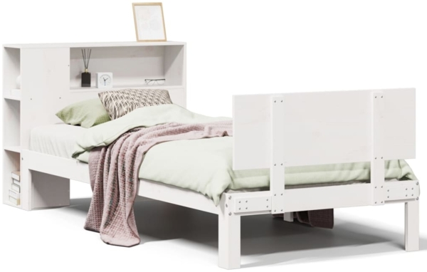 vidaXL Massivholzbett mit Regal ohne Matratze Weiß 90x190 cm Kiefer 3322645 Bild 1