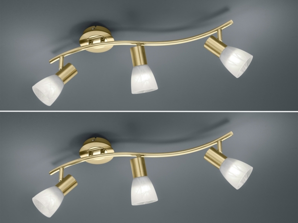 2er SET LED Deckenstrahler Messing 3-flammig mit Glasschirmen, Breite 55cm