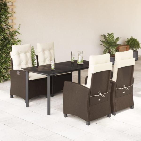 vidaXL 5-tlg. Garten-Essgruppe mit Kissen Braun Poly Rattan 3212776