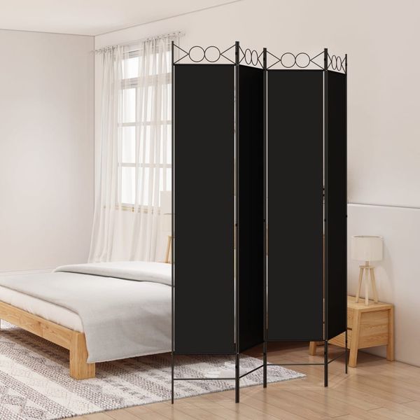 vidaXL 4-tlg. Paravent Schwarz 160x220 cm Stoff 350169