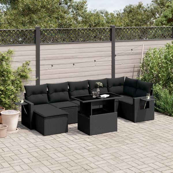 vidaXL 8-tlg. Garten-Sofagarnitur mit Kissen Schwarz Poly Rattan 3268055