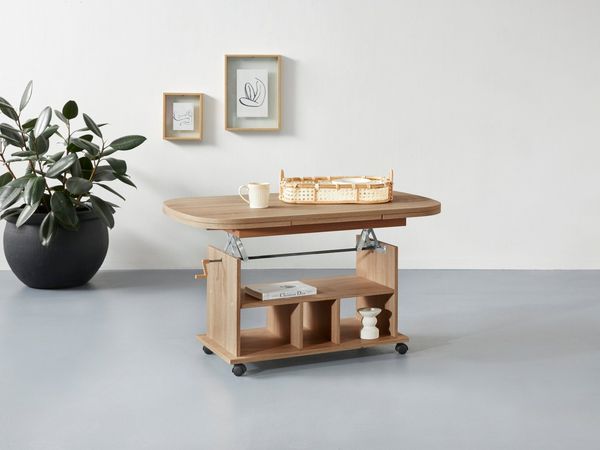 'Babsi III' Couchtisch, Sonoma Eiche, ausziehbar und höhenverstellbar, mit Rollen
