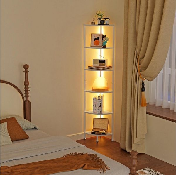 JEOBEST Eckregal 6-stöckiges Bücherregal, Standregal, Leiterregal, Aufbewahrungsregal, Industrial-Design, Weiß 30 x 30 x 172 cm