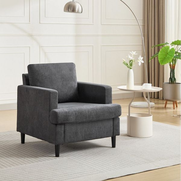 GarveeMore Relaxsessel Wohnzimmersessel aus Leinen für das Wohnzimmer,Moderner Sessel, sofa-Sessel mit Holzbeinen,Lese-Wohnzimmer-Seitenstuhl mit Kissen