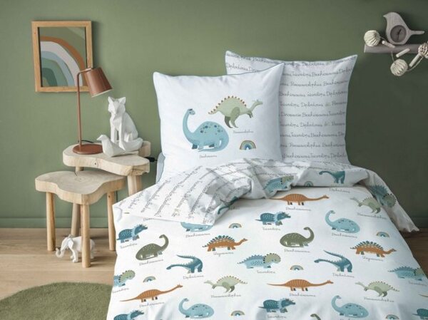 MTOnlinehandel Kinderbettwäsche Dino 135x200 + 80x80 cm 2 tlg, 100 % Baumwolle, Renforcé, 2 teilig, Dinosaurier Bettwäschegarnitur mit Reißverschluss Bild 2