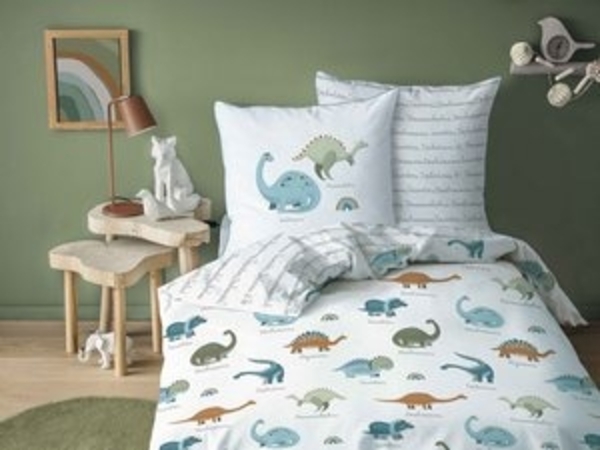 MTOnlinehandel Kinderbettwäsche Dino 135x200 + 80x80 cm 2 tlg, 100 % Baumwolle, Renforcé, 2 teilig, Dinosaurier Bettwäschegarnitur mit Reißverschluss Bild 4