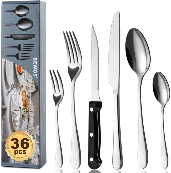 36-teiliges Besteckset mit Steakmesser für 6 Premium Edelstahl Bestecksets