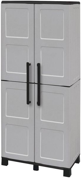 Dmora Ash Outdoor-Garderobe, Mehrzweck-Balkonschrank mit 2 Türen, 100 % Made in Italy, 68 x 37 x 169 cm, Hellgrau und Schwarz, kariertes Finish