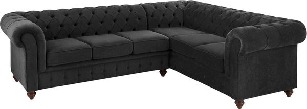 Home affaire Chesterfield-Sofa Duc Ecksofa L-Form, hochwertige Knopfheftung im Rücken, Samtoptik mit changierender Optik