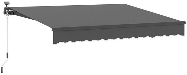 Outsunny Markise mit Handkurbel Solar-Lichte,Wandhalterung, UV 50+ (Klemmmarkise, 1-St, Gelenkarmmarkise) 400 cm breit für Terrasse Balkon Veranda, Grau
