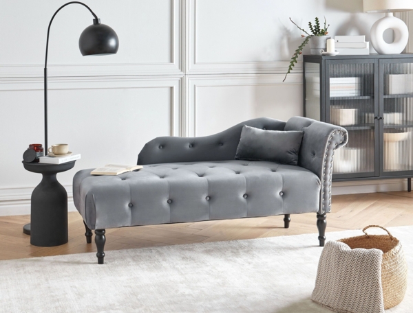 Rechtsseitige Chaiselounge IVRY Samtstoff Grau Bild 3