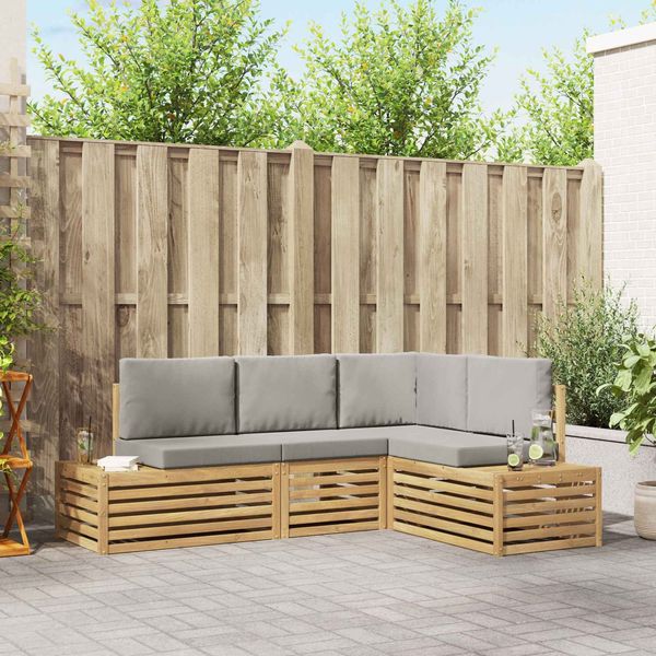 vidaXL Outdoor-Sofagarnitur mit Kissen 4 Stück Weiß und Hellgrau 3392466